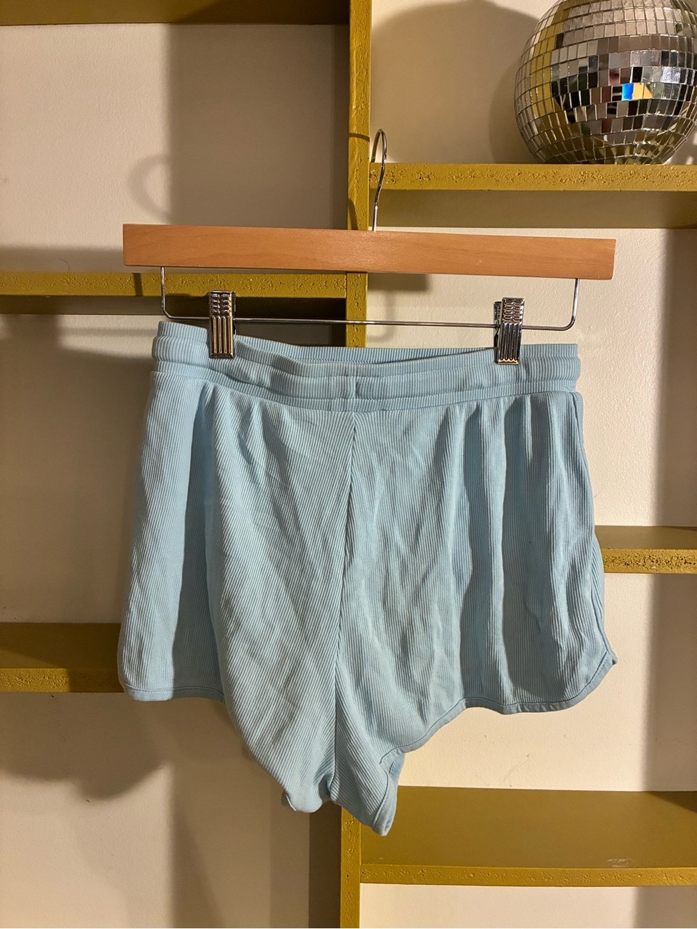 Zara Light Blue Ribbed Drawstring Athletic Shorts - Picture 2 of 2